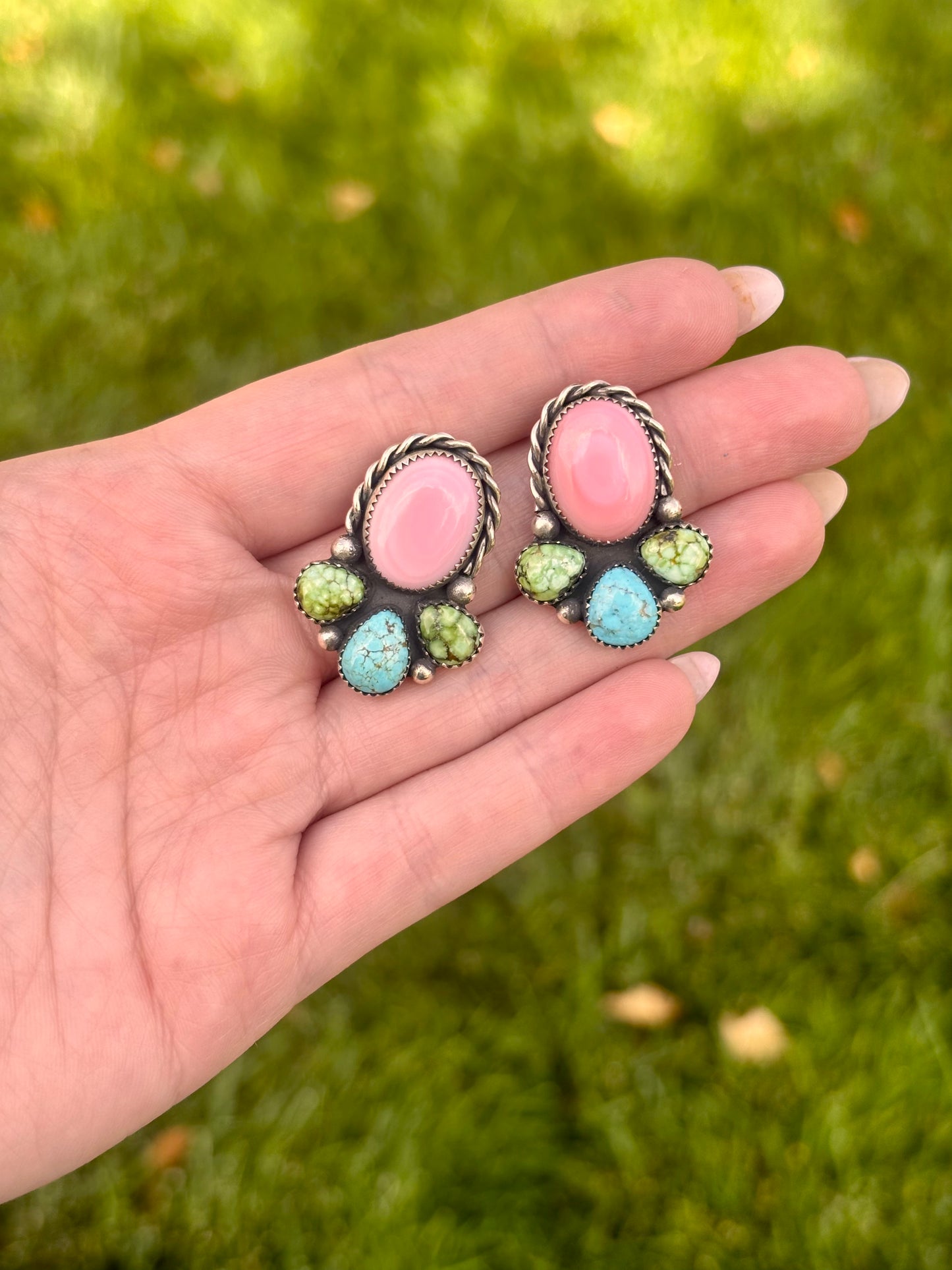 Pink Conch & Turquoise Earrings