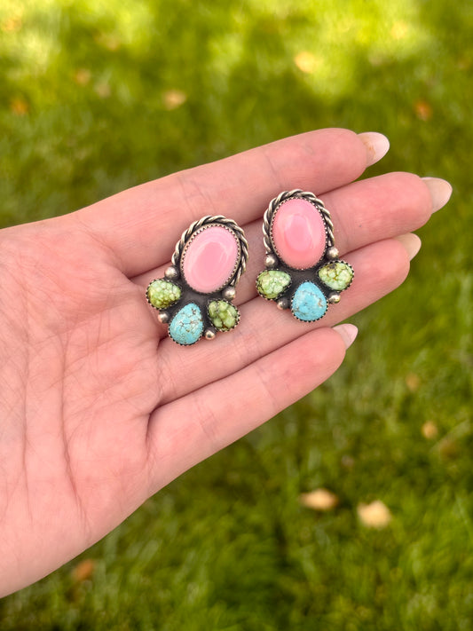 Pink Conch & Turquoise Earrings