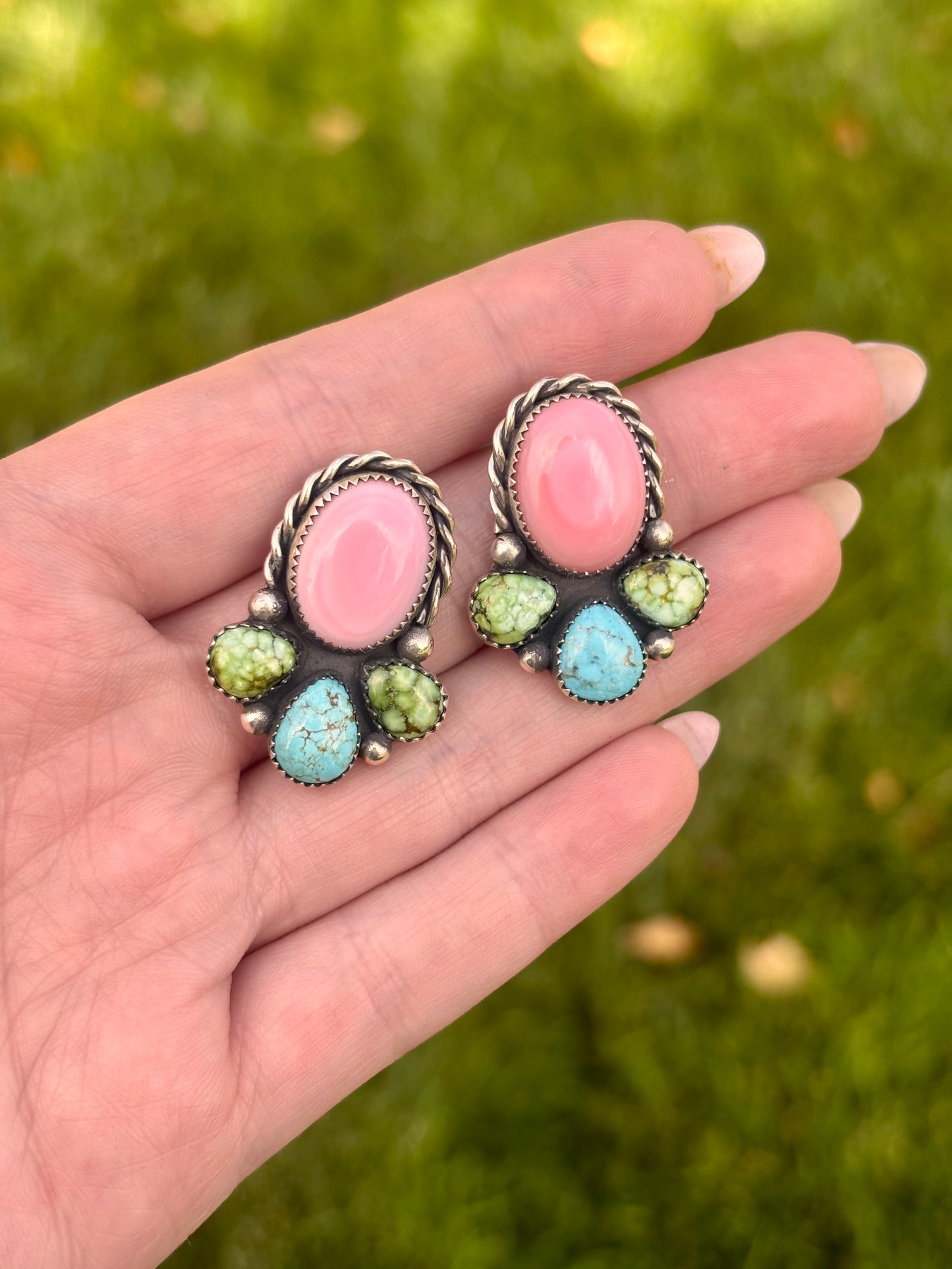 Pink Conch & Turquoise Earrings